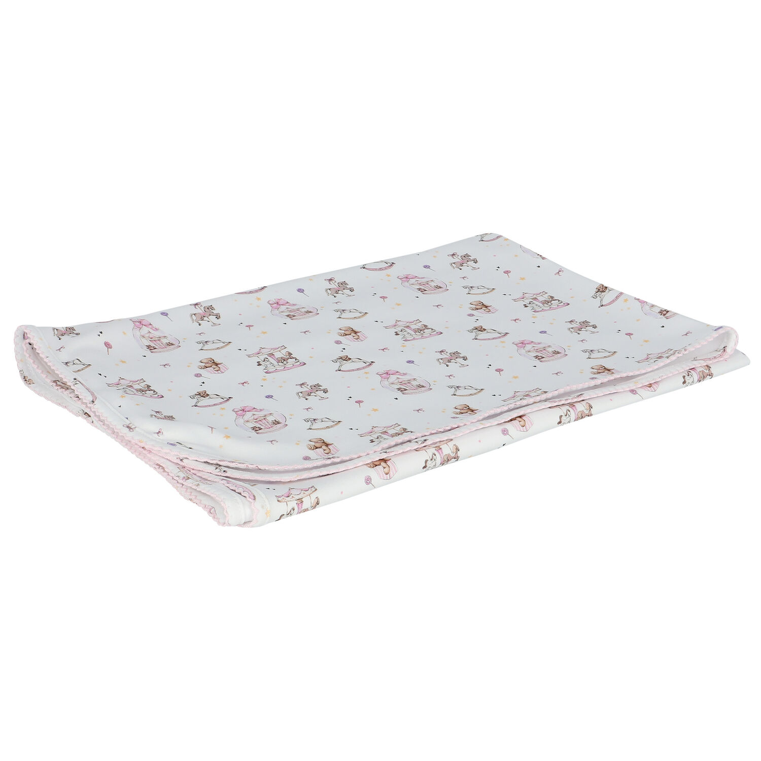 Baby Girls White & Pink Carousel Blanket, 1, hi-res